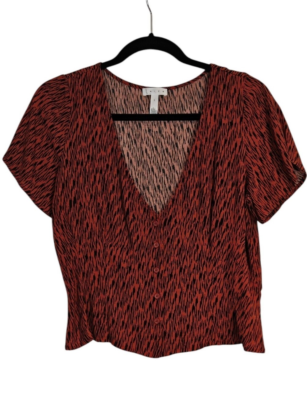 LEITH Rust and Black Animal Print Blouse Size Small